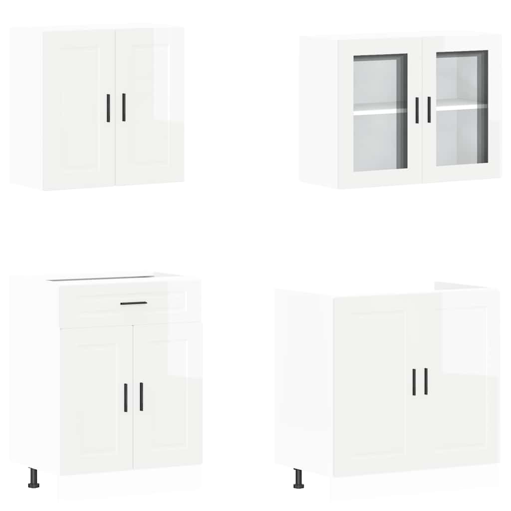 vidaXL 4-tlg. Küchenschrank-Set Porto Hochglanz-Weiß Holzwerkstoff