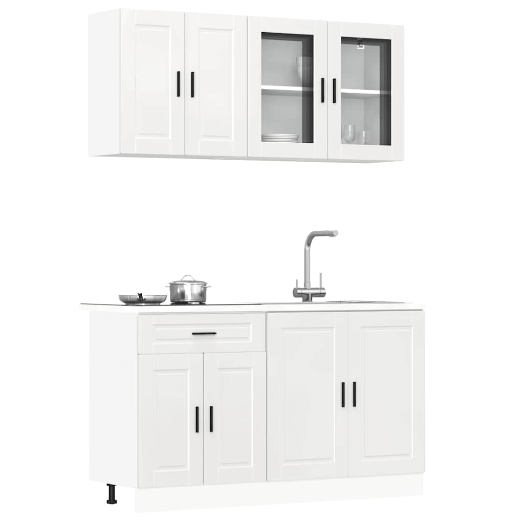 vidaXL 4-tlg. Küchenschrank-Set Porto Hochglanz-Weiß Holzwerkstoff