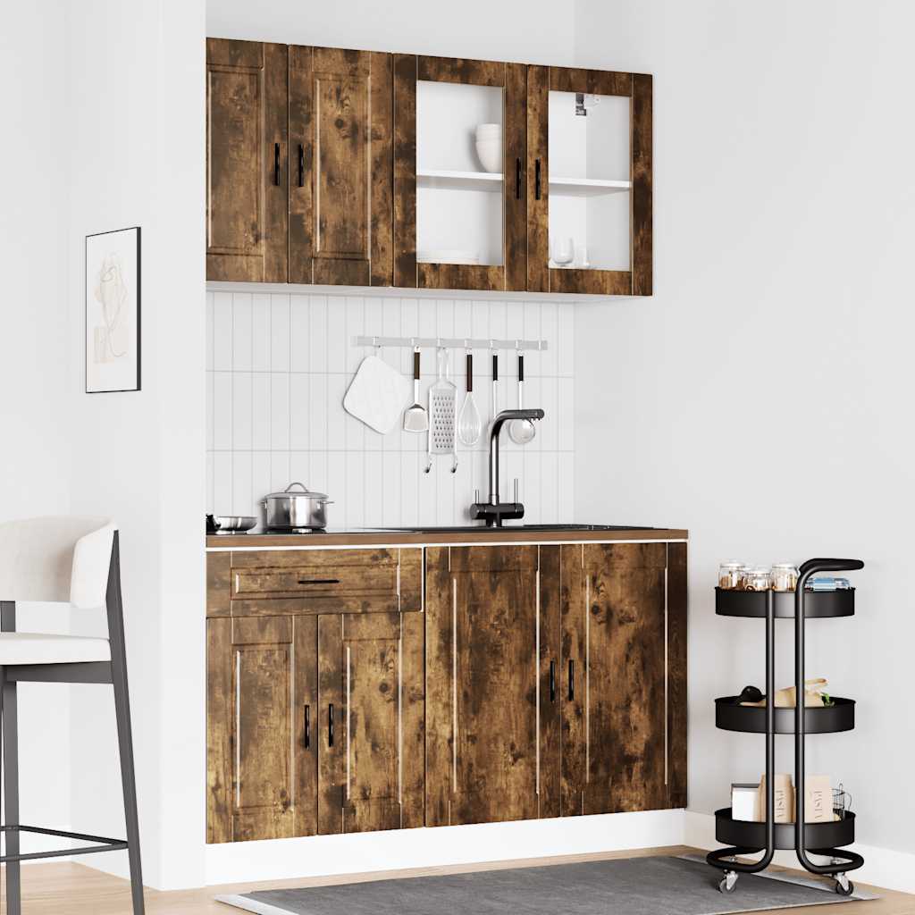 vidaXL 4-tlg. Küchenschrank-Set Porto Räuchereiche Holzwerkstoff