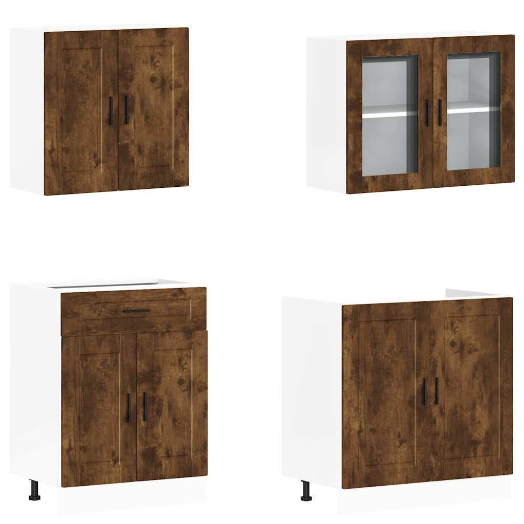vidaXL 4-tlg. Küchenschrank-Set Porto Räuchereiche Holzwerkstoff