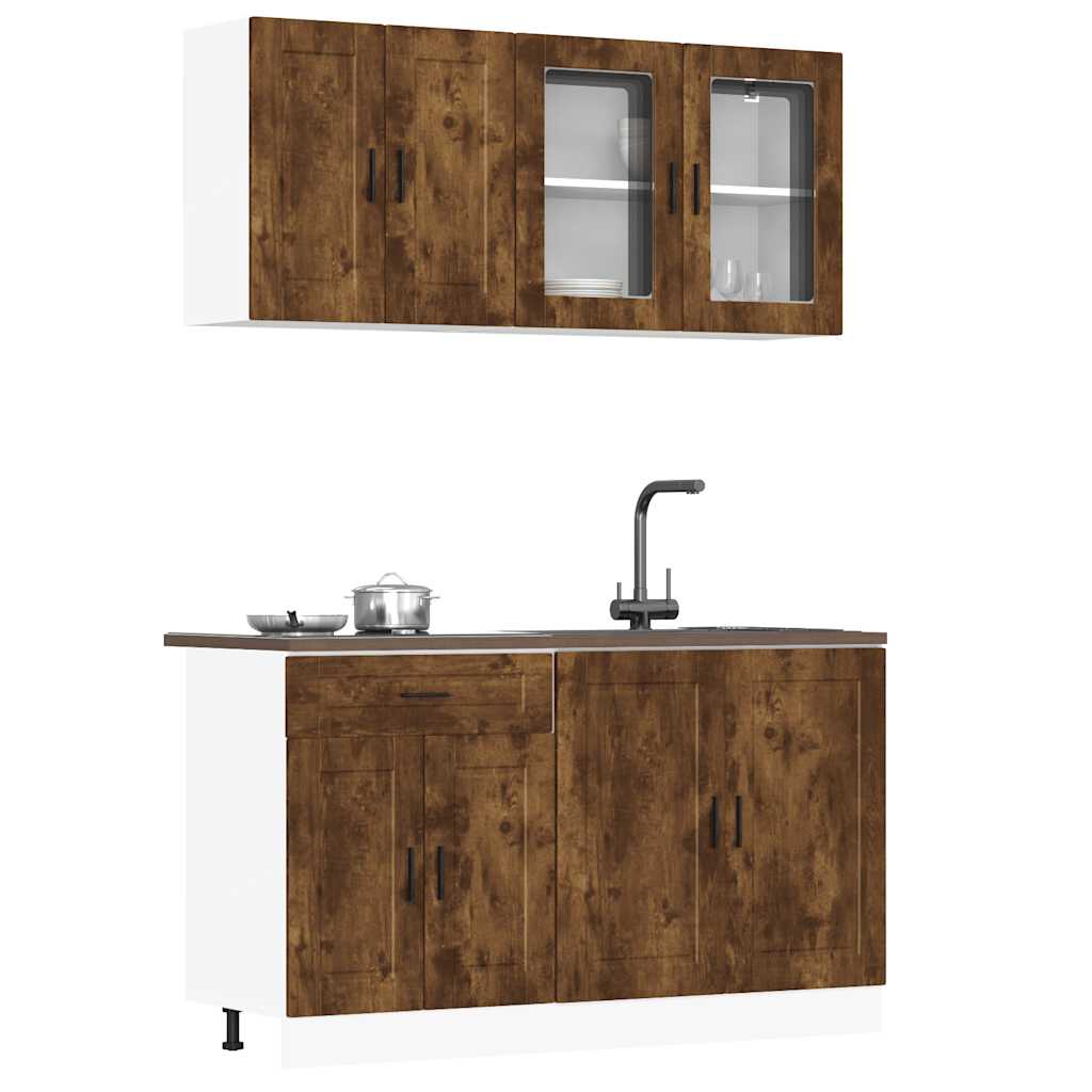 vidaXL 4-tlg. Küchenschrank-Set Porto Räuchereiche Holzwerkstoff