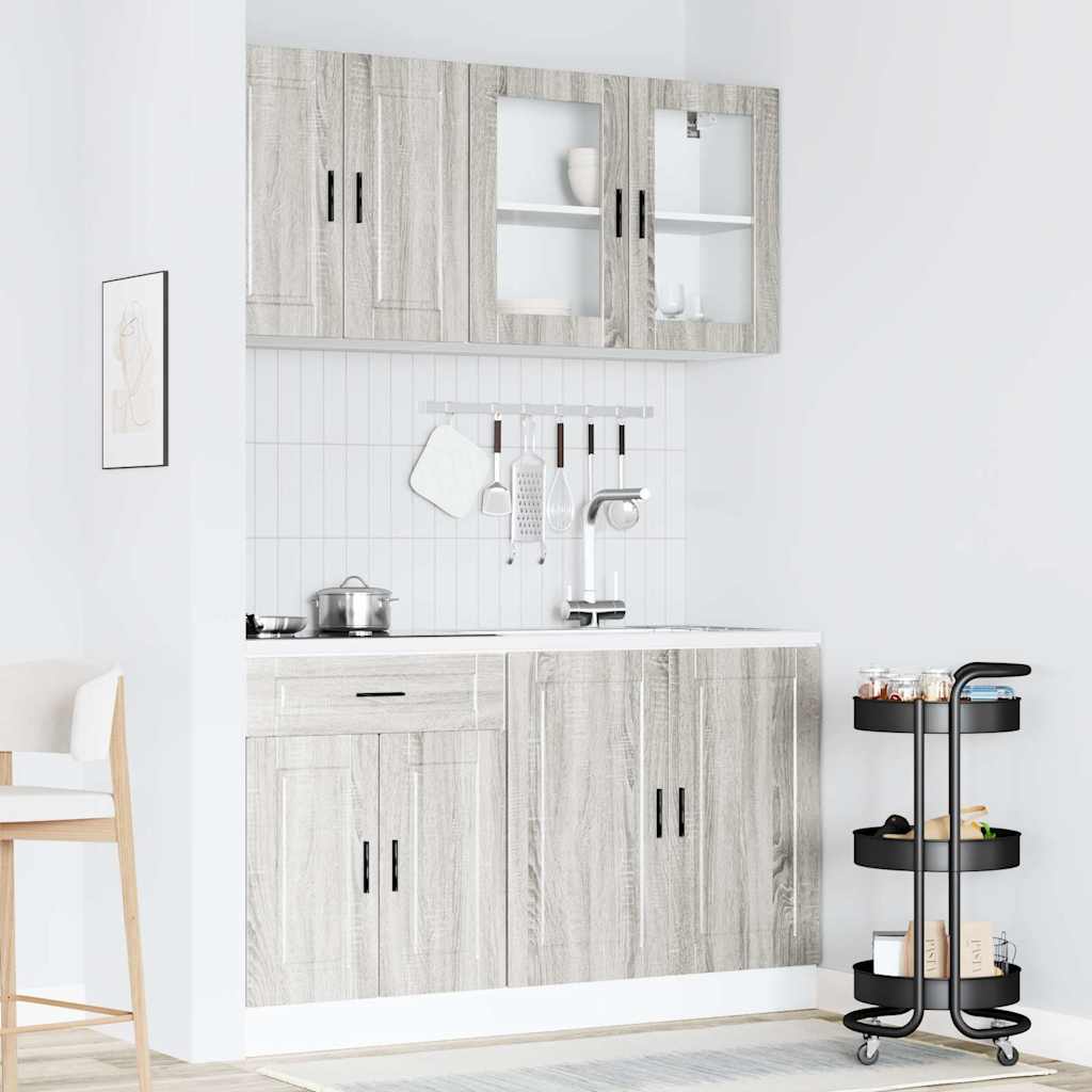 vidaXL 4-tlg. Küchenschrank-Set Porto Grau Sonoma Holzwerkstoff