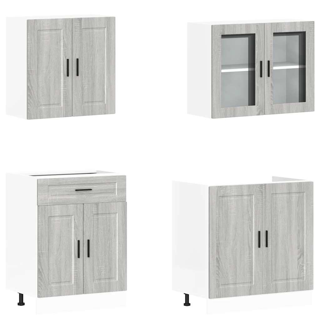 vidaXL 4-tlg. Küchenschrank-Set Porto Grau Sonoma Holzwerkstoff