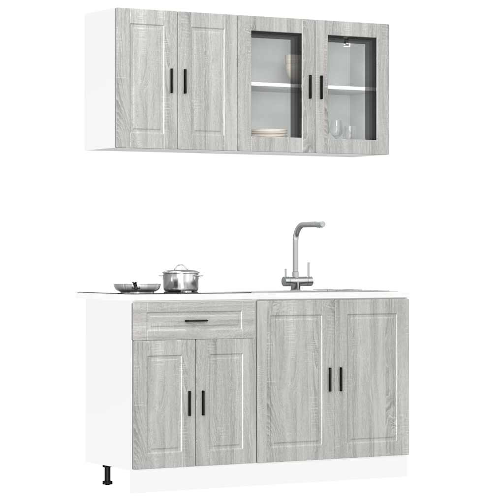 vidaXL 4-tlg. Küchenschrank-Set Porto Grau Sonoma Holzwerkstoff