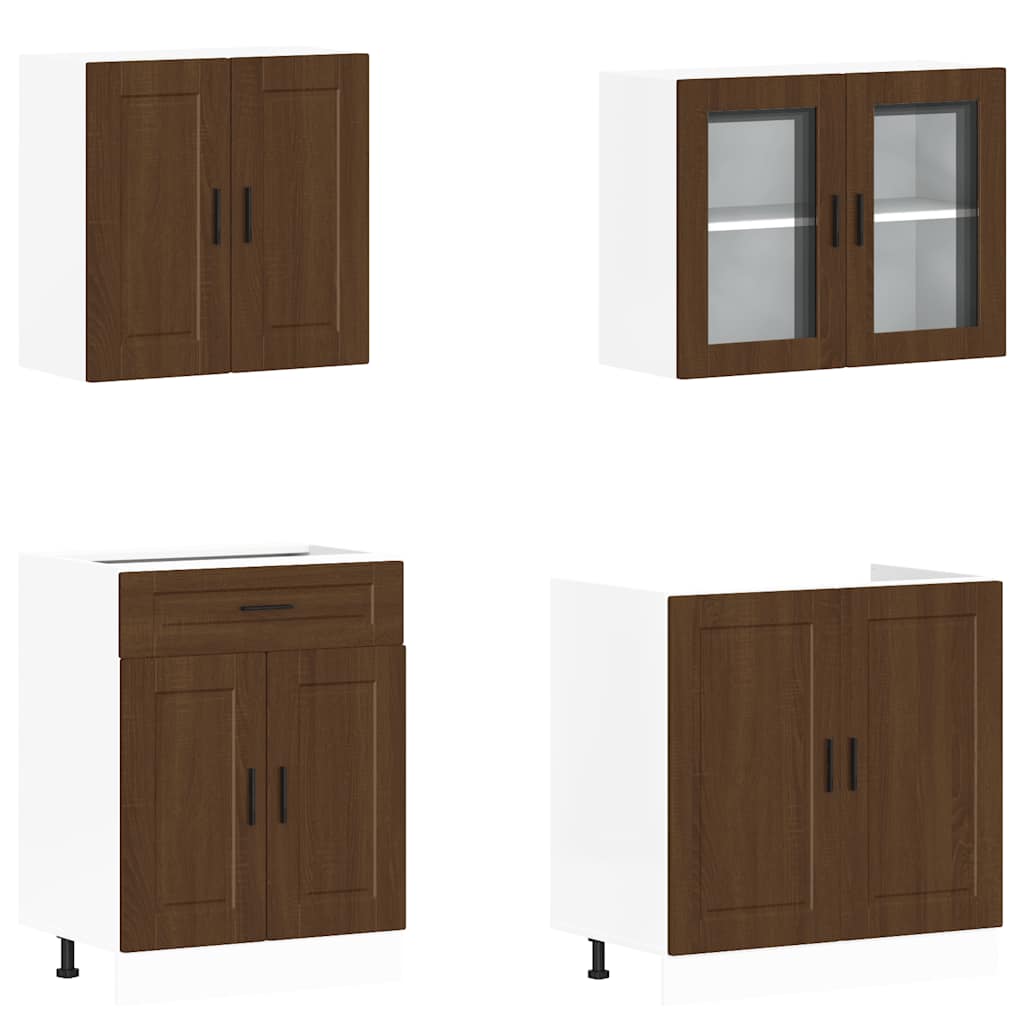 vidaXL 4-tlg. Küchenschrank-Set Porto Braun Eichen-Optik Holzwerkstoff