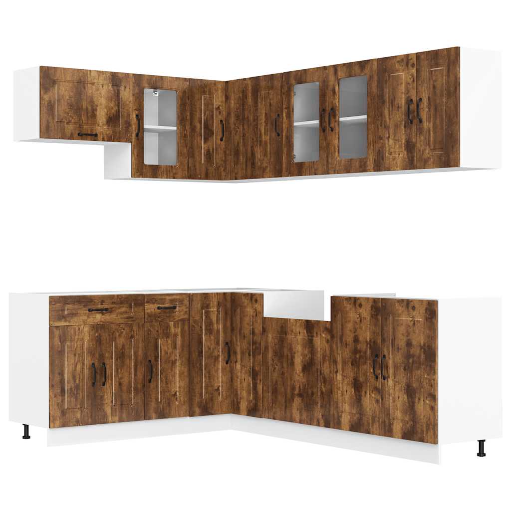 vidaXL 11-tlg. Küchenschrank-Set Kalmar Räuchereiche Holzwerkstoff