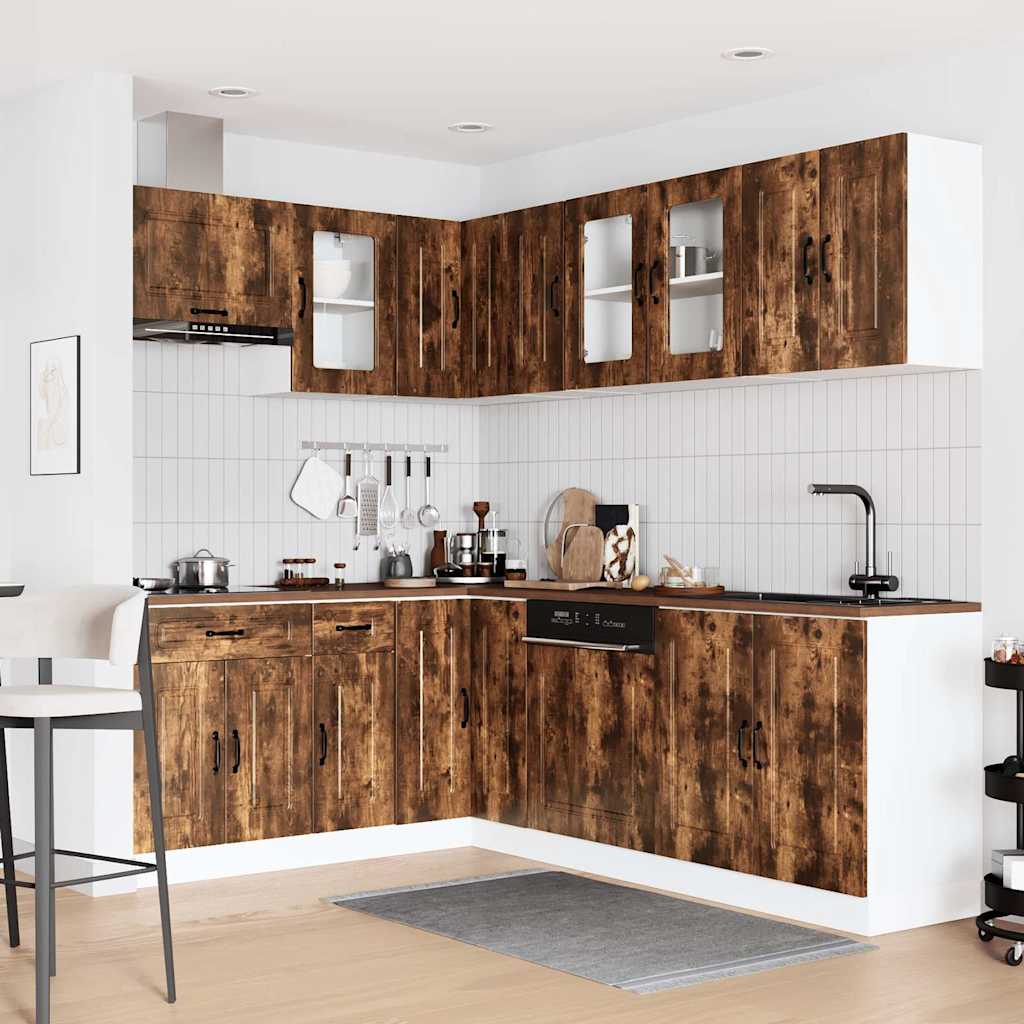 vidaXL 11-tlg. Küchenschrank-Set Kalmar Räuchereiche Holzwerkstoff