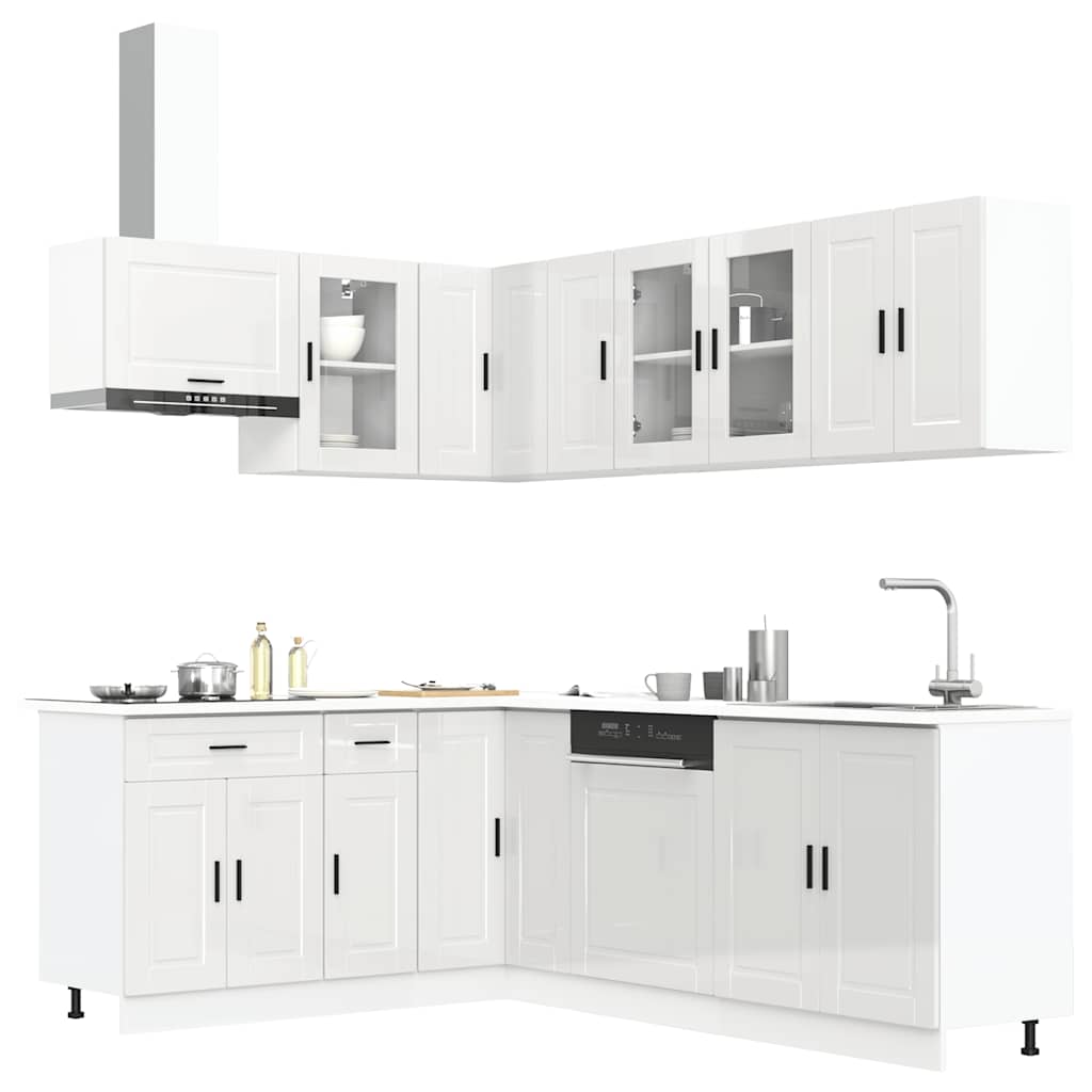 vidaXL 11-tlg. Küchenschrank-Set Porto Hochglanz-Weiß Holzwerkstoff