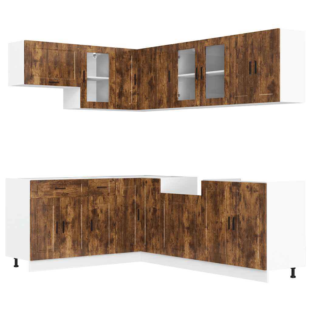 vidaXL 11-tlg. Küchenschrank-Set Porto Räuchereiche Holzwerkstoff