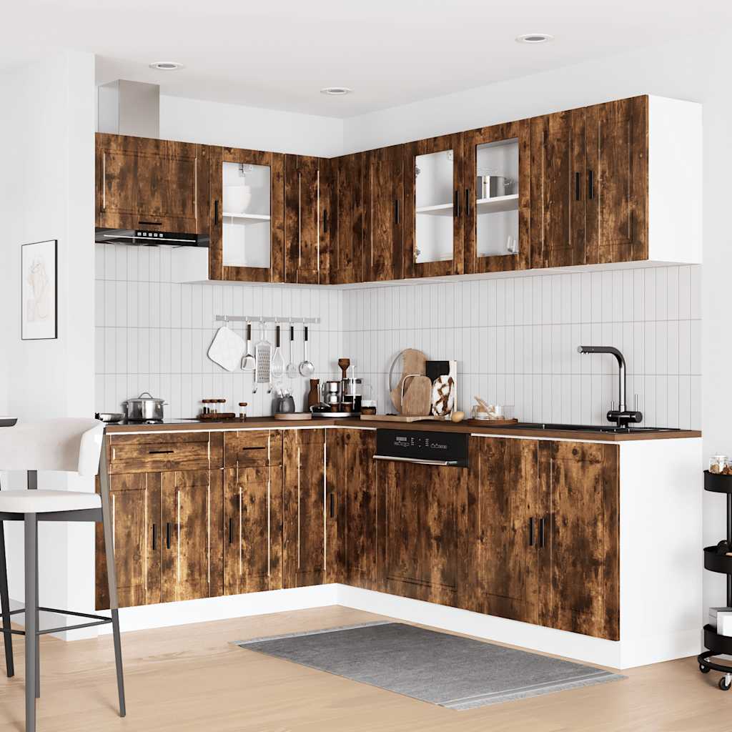 vidaXL 11-tlg. Küchenschrank-Set Porto Räuchereiche Holzwerkstoff