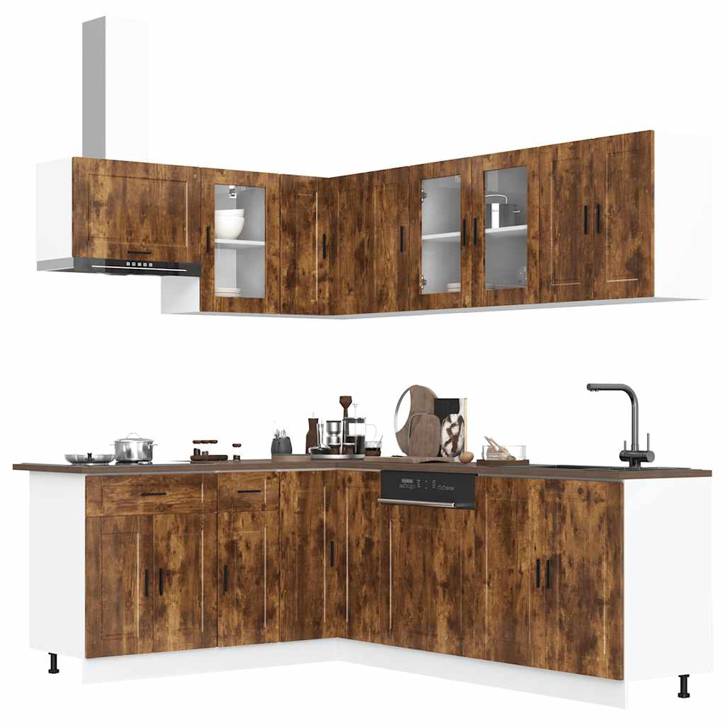 vidaXL 11-tlg. Küchenschrank-Set Porto Räuchereiche Holzwerkstoff