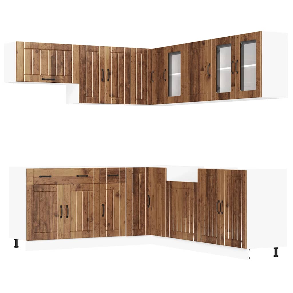 vidaXL 11-tlg. Küchenschrank-Set Lucca Altholz-Optik Holzwerkstoff