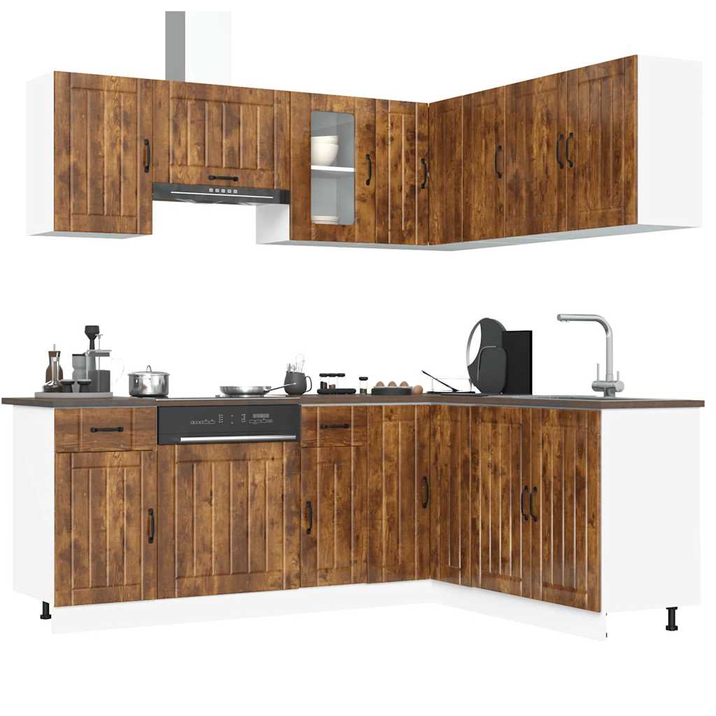 vidaXL 11-tlg. Küchenschrank-Set Lucca Räuchereiche Holzwerkstoff