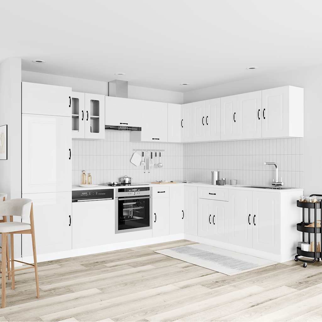 vidaXL 14-tlg. Küchenschrank-Set Kalmar Hochglanz-Weiß Holzwerkstoff