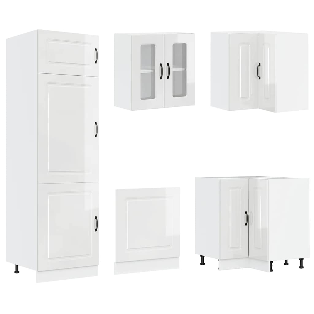 vidaXL 14-tlg. Küchenschrank-Set Kalmar Hochglanz-Weiß Holzwerkstoff