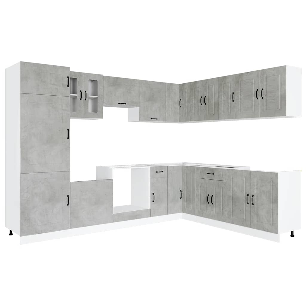 vidaXL 14-tlg. Küchenschrank-Set Kalmar Betongrau Holzwerkstoff