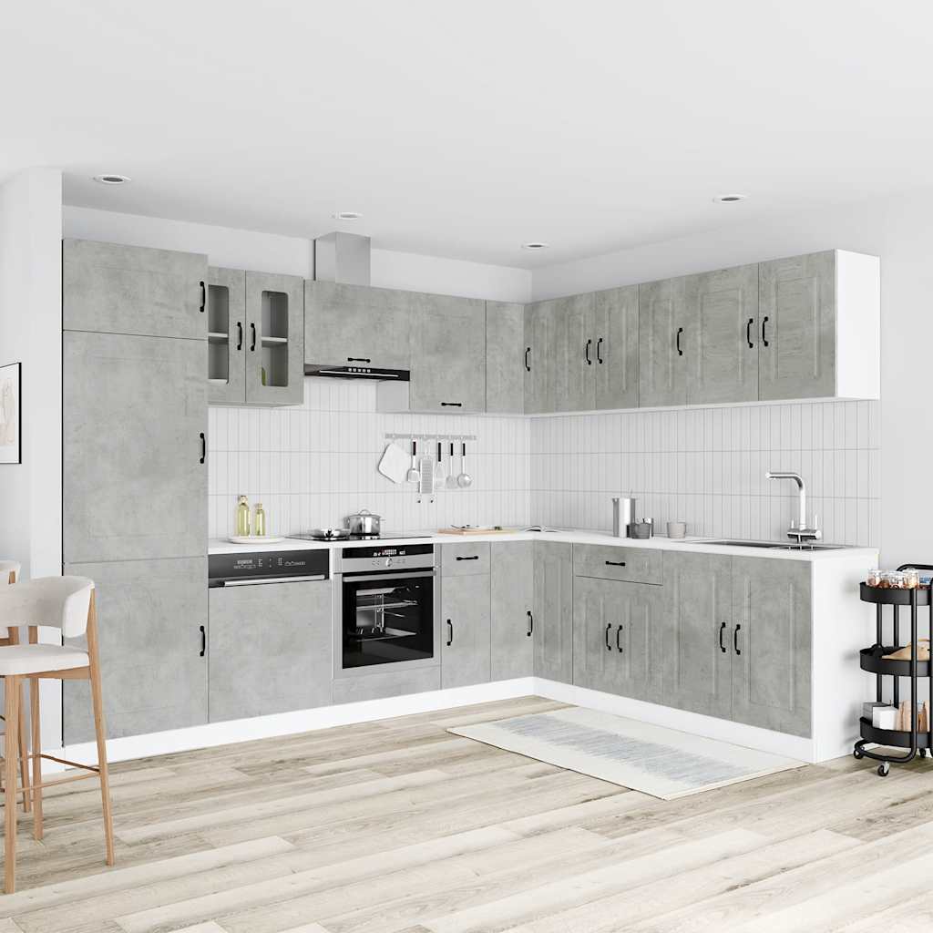 vidaXL 14-tlg. Küchenschrank-Set Kalmar Betongrau Holzwerkstoff