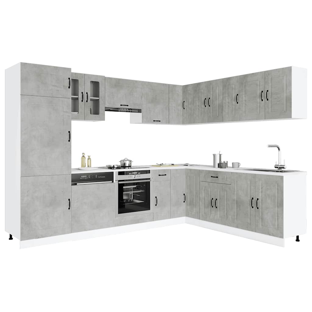 vidaXL 14-tlg. Küchenschrank-Set Kalmar Betongrau Holzwerkstoff