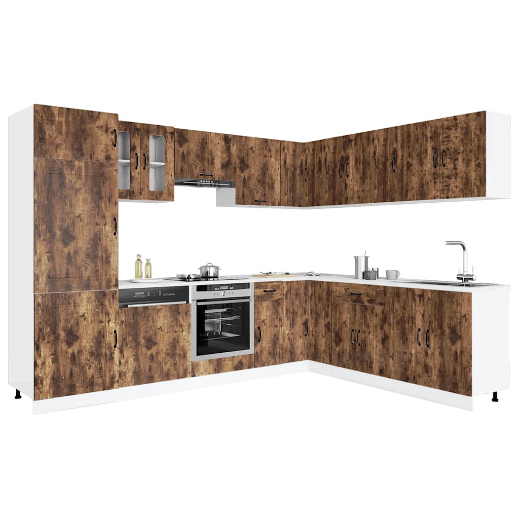 vidaXL 14-tlg. Küchenschrank-Set Kalmar Räuchereiche Holzwerkstoff