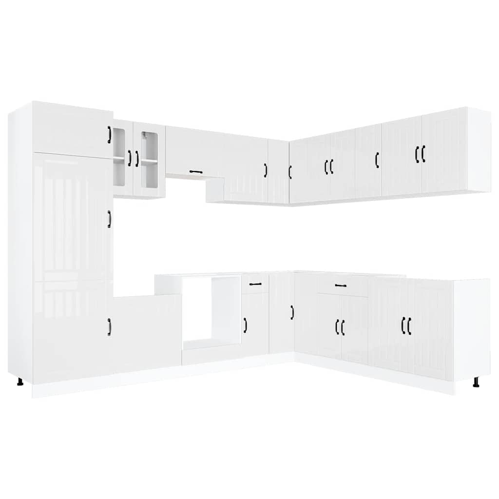 vidaXL 14-tlg. Küchenschrank-Set Lucca Hochglanz-Weiß Holzwerkstoff