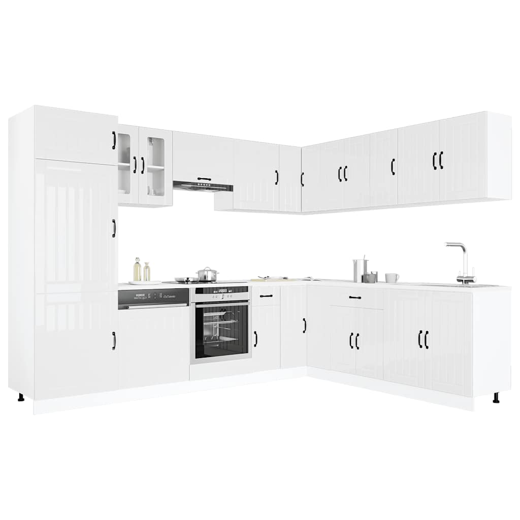 vidaXL 14-tlg. Küchenschrank-Set Lucca Hochglanz-Weiß Holzwerkstoff
