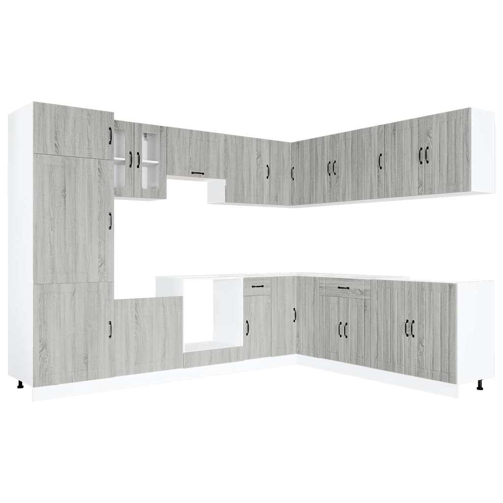vidaXL 14-tlg. Küchenschrank-Set Lucca Grau Sonoma Holzwerkstoff