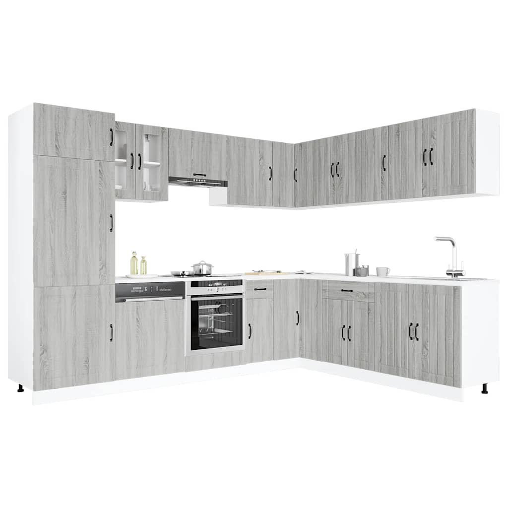 vidaXL 14-tlg. Küchenschrank-Set Lucca Grau Sonoma Holzwerkstoff