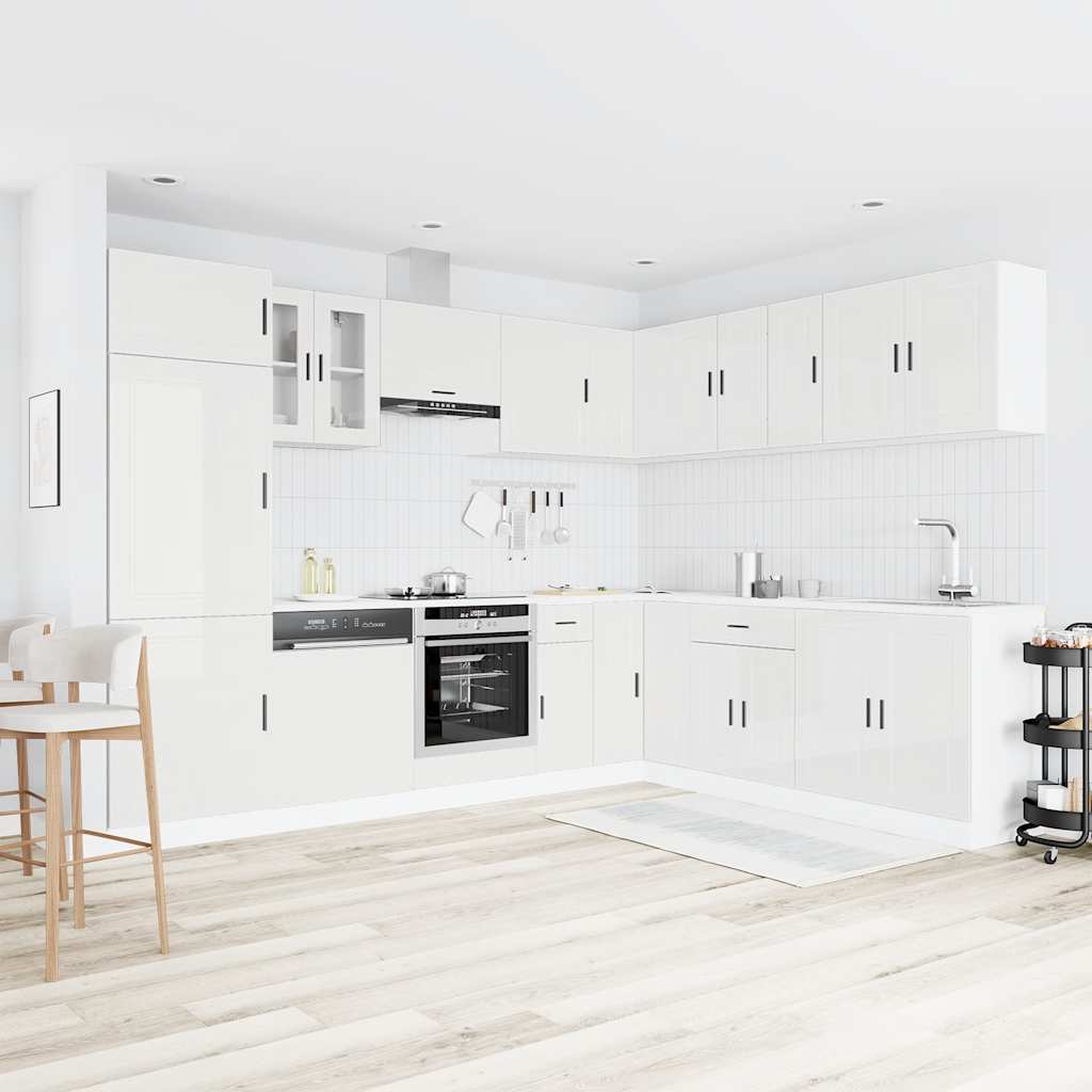 vidaXL 14-tlg. Küchenschrank-Set Porto Hochglanz-Weiß Holzwerkstoff