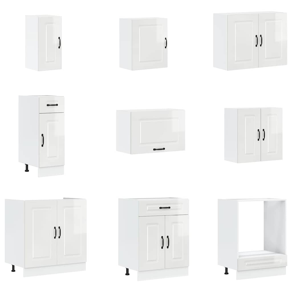 vidaXL 14-tlg. Küchenschrank-Set Porto Hochglanz-Weiß Holzwerkstoff