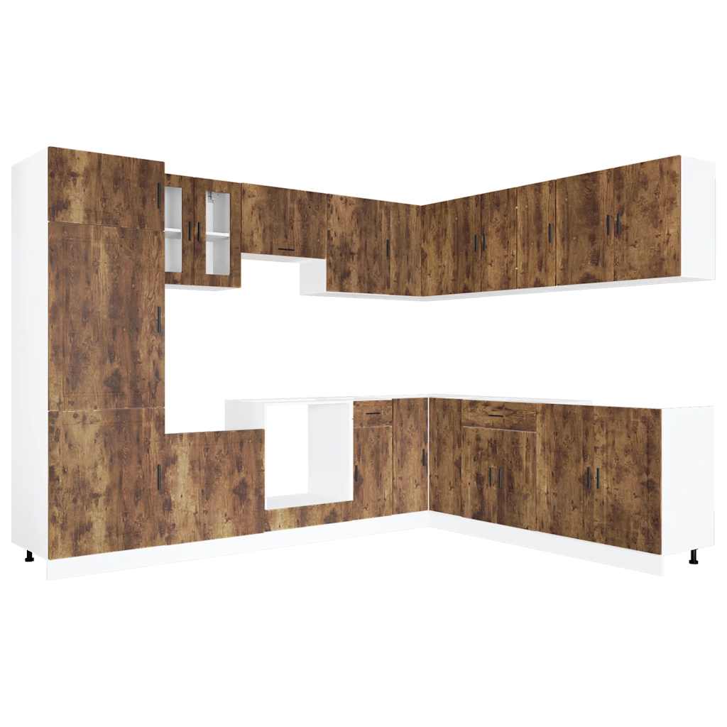 vidaXL 14-tlg. Küchenschrank-Set Porto Räuchereiche Holzwerkstoff