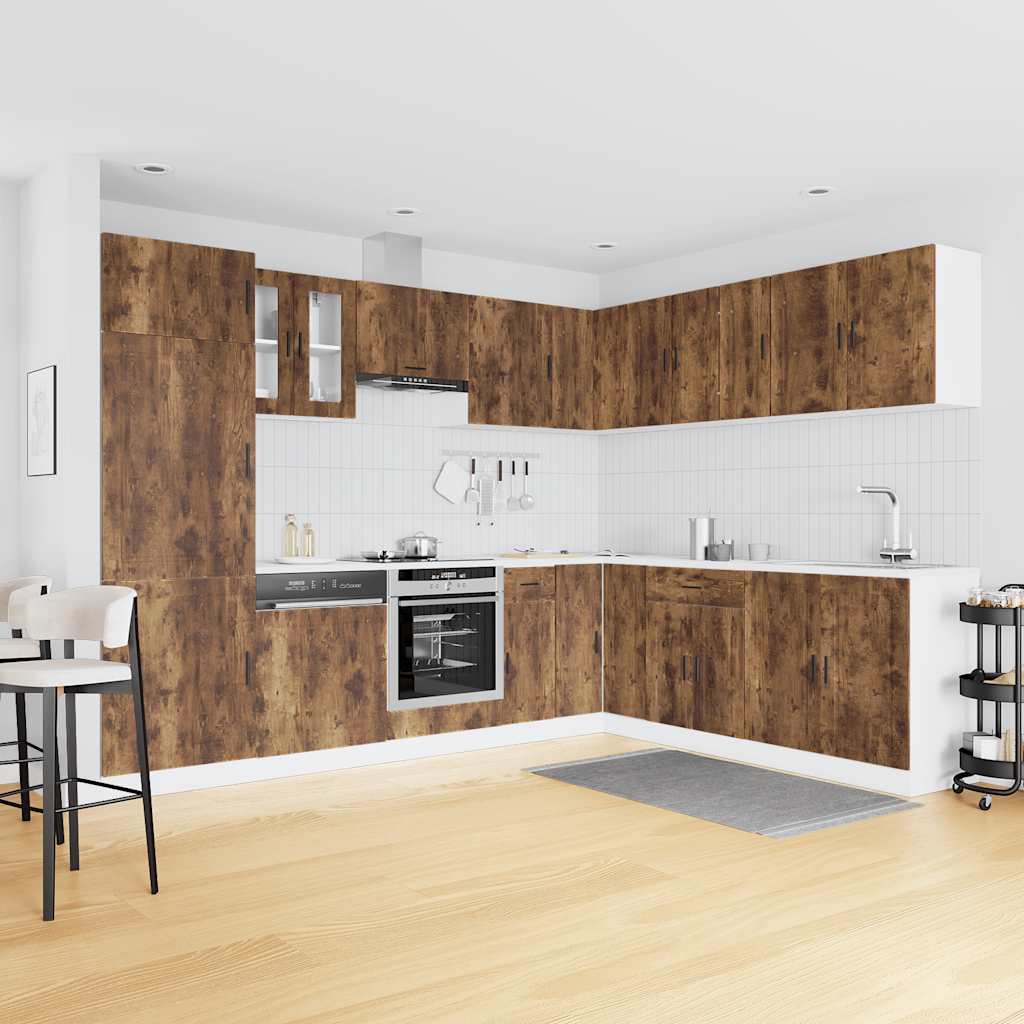 vidaXL 14-tlg. Küchenschrank-Set Porto Räuchereiche Holzwerkstoff
