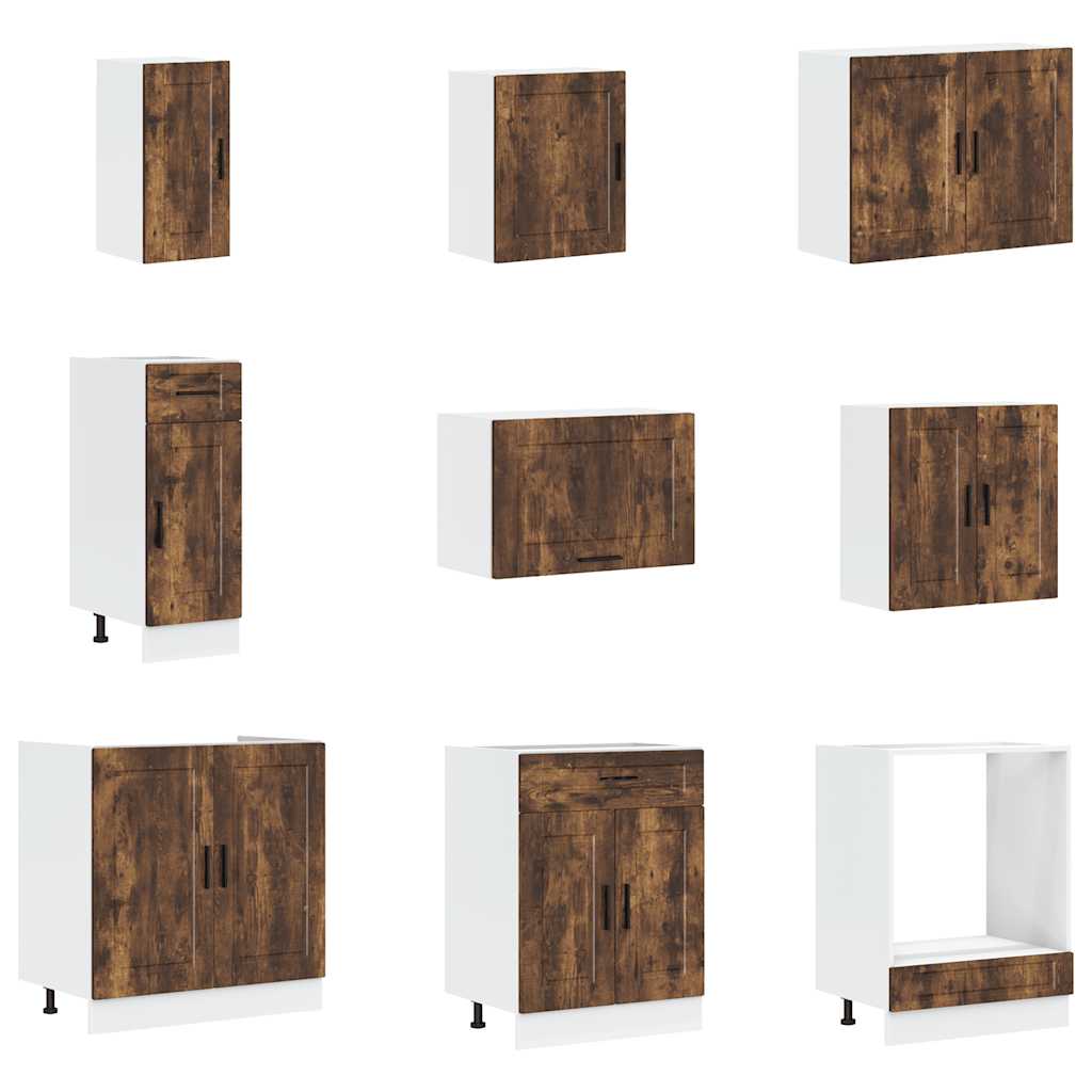 vidaXL 14-tlg. Küchenschrank-Set Porto Räuchereiche Holzwerkstoff
