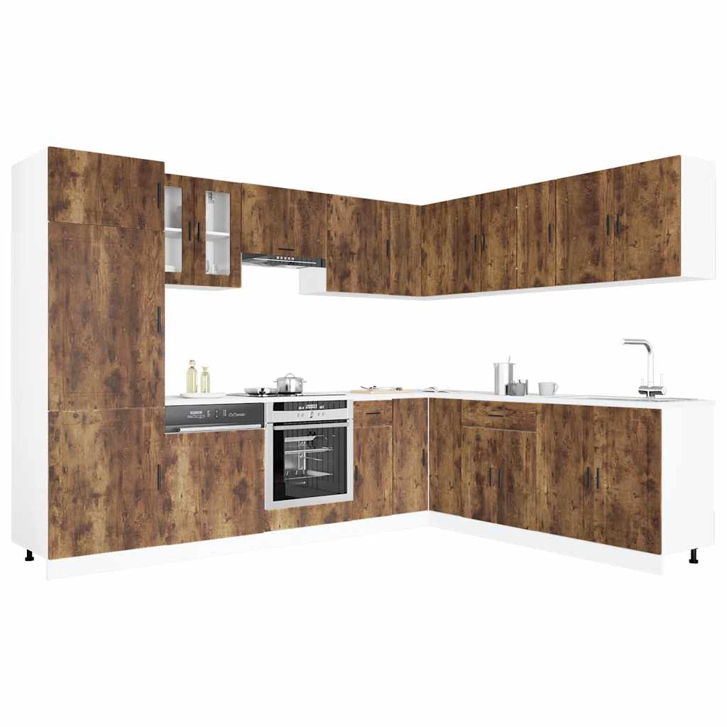 vidaXL 14-tlg. Küchenschrank-Set Porto Räuchereiche Holzwerkstoff