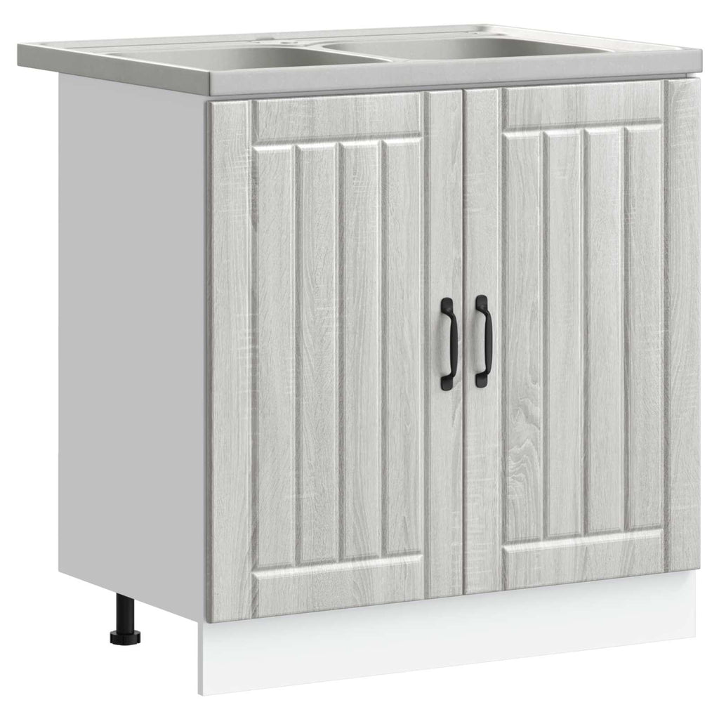 vidaXL Waschbecken-Unterschrank mit Speicher Lucca 2 pcs Graues Sonoma