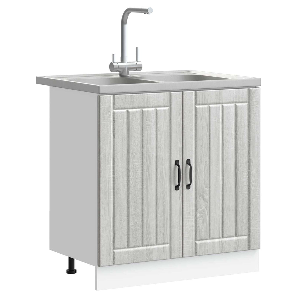 vidaXL Waschbecken-Unterschrank mit Speicher Lucca 2 pcs Graues Sonoma