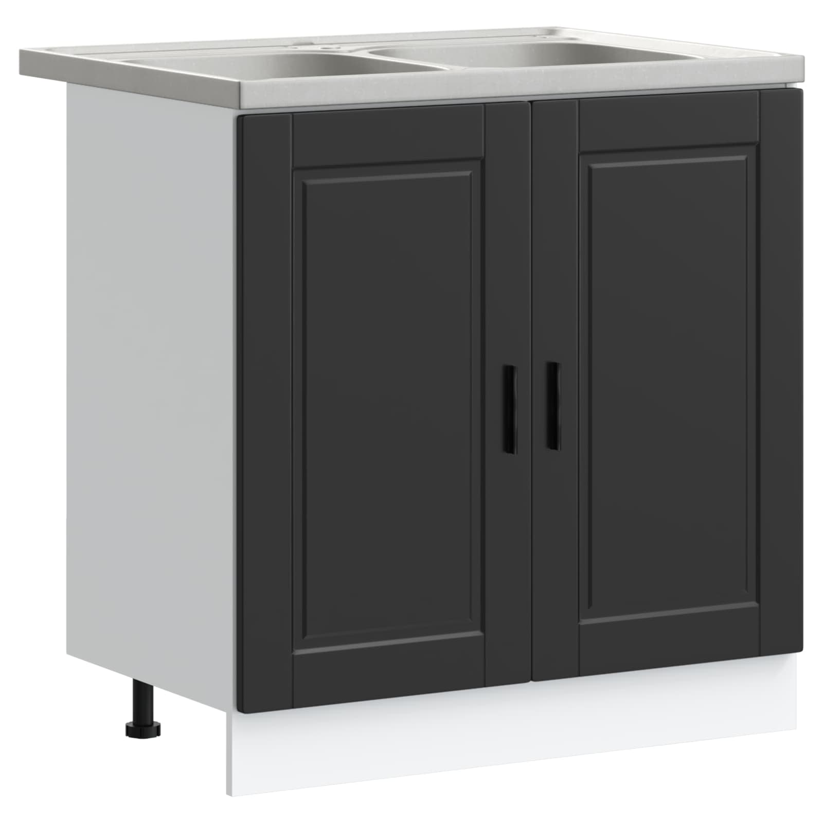 vidaXL Waschbecken-Unterschrank Porto 2 pcs Schwarz Holzwerkstoff