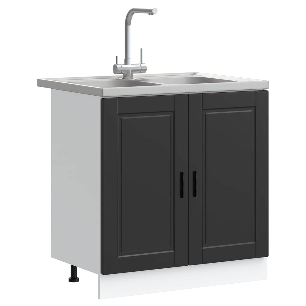 vidaXL Waschbecken-Unterschrank Porto 2 pcs Schwarz Holzwerkstoff