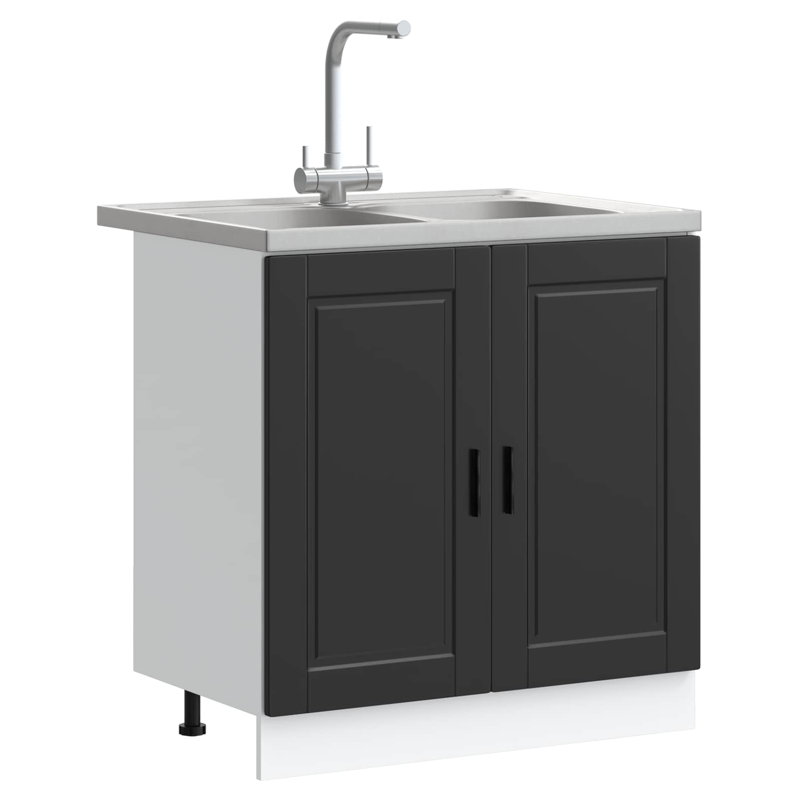 vidaXL Waschbecken-Unterschrank Porto 2 pcs Schwarz Holzwerkstoff