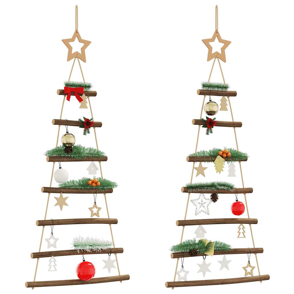 vidaXL Hängende Weihnachtsbäume mit Spitzensternen 2 Stk. 42x90 cm Naturzweig