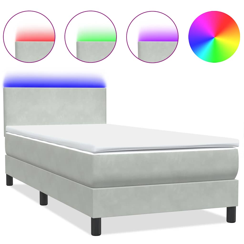 vidaXL Boxspringbett mit Matratze & LED Hellgrau 80x210 cm Samt