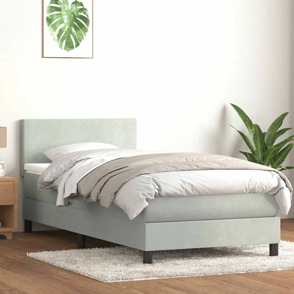 vidaXL Boxspringbett mit Matratze & LED Hellgrau 80x210 cm Samt