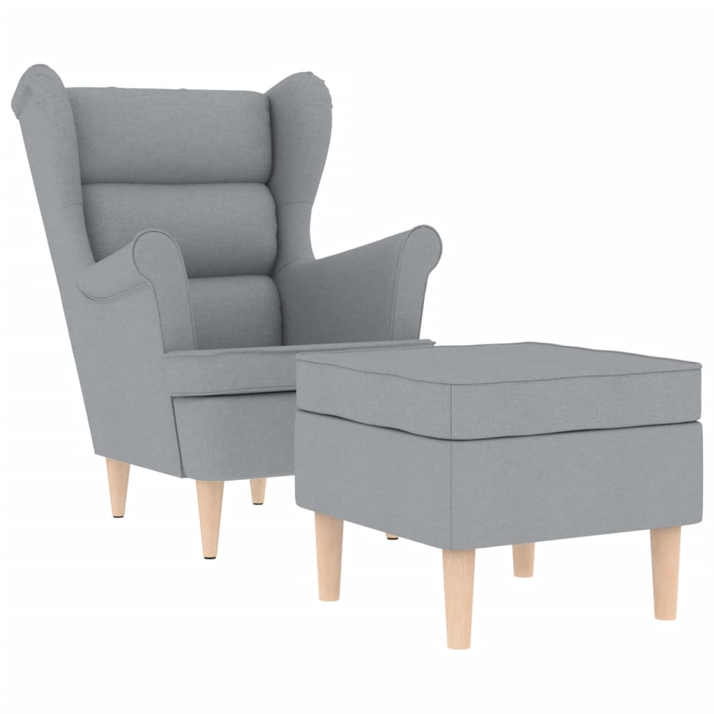 vidaXL Sessel mit Fußhocker Hellgrau Stoff