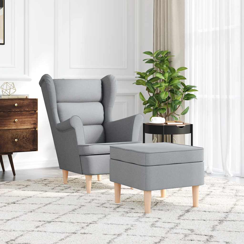 vidaXL Sessel mit Fußhocker Hellgrau Stoff