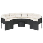 vidaXL Gartensofa mit Tisch und Kissen Rund Schwarz Poly-Rattan