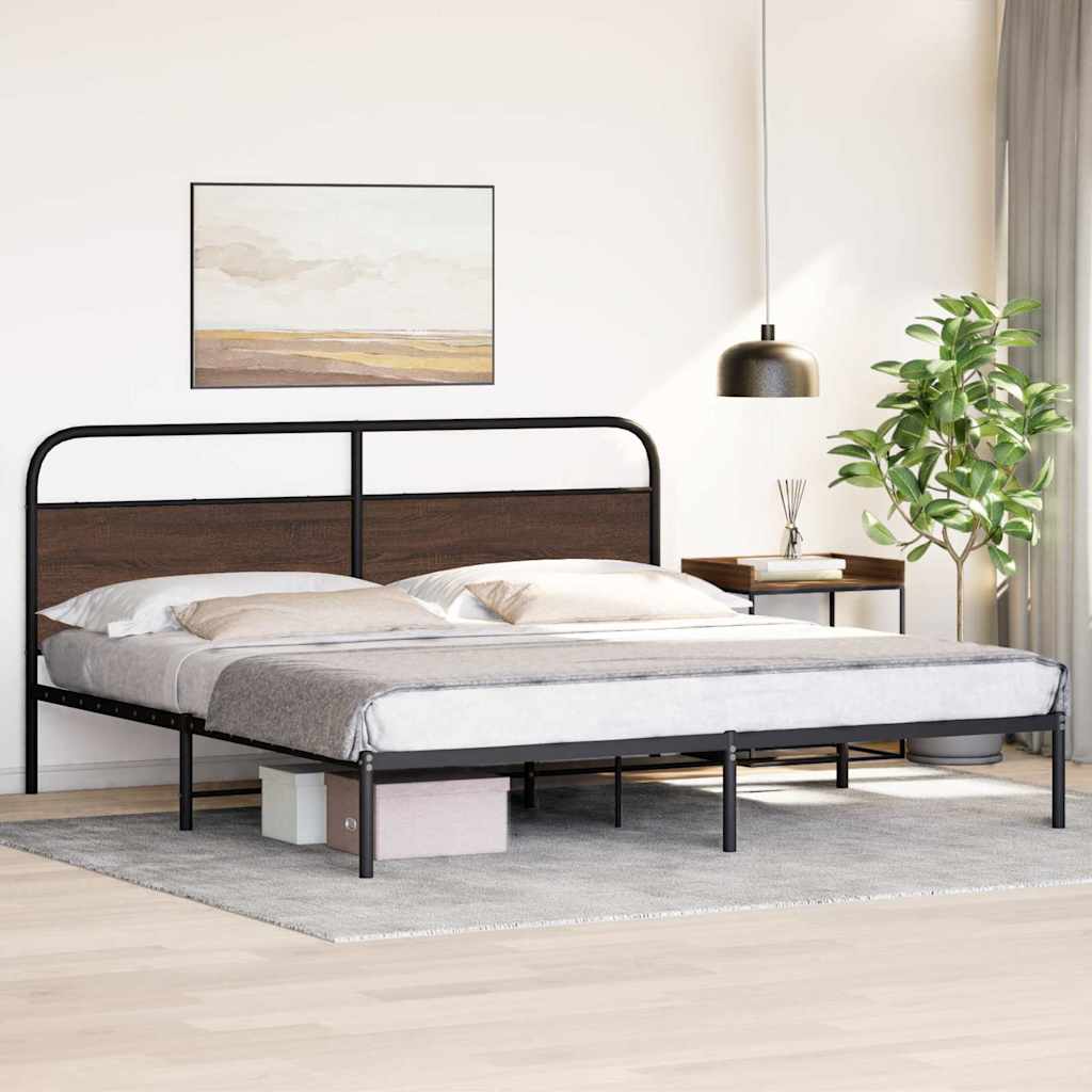 vidaXL Metallbett ohne Matratze Braun Eichen-Optik 180x200 cm