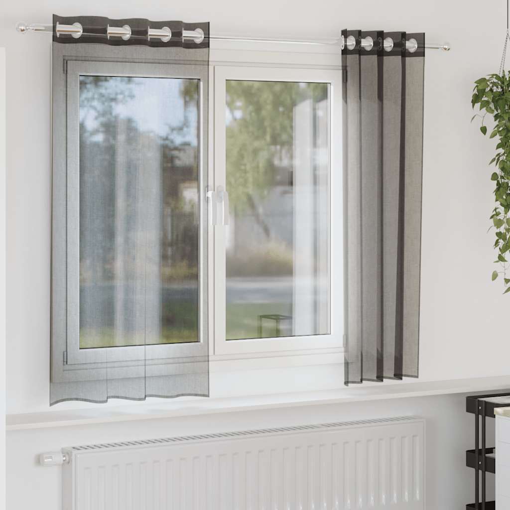 vidaXL Voile Vorhänge mit Ösen 2 Stk. Schwarz 140x140 cm