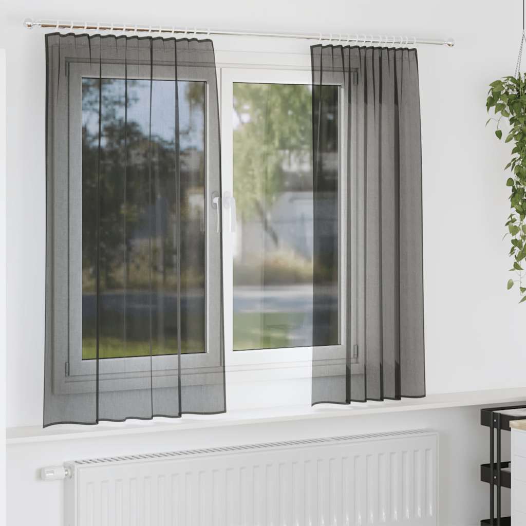 vidaXL Voile Vorhänge mit Stangentaschen 2 Stk. Schwarz