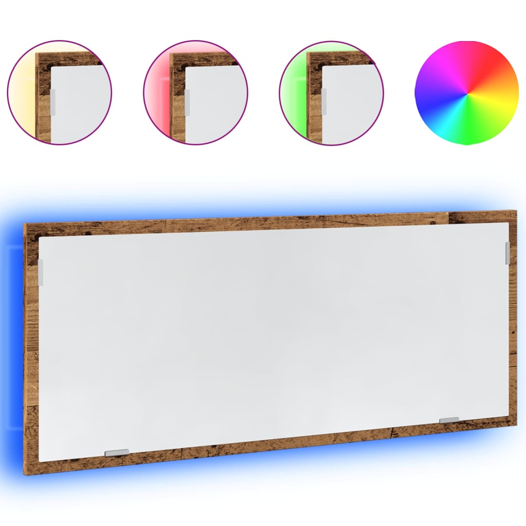 vidaXL LED-Badspiegel Altholz-Optik 100x8,5x37 cm Holzwerkstoff
