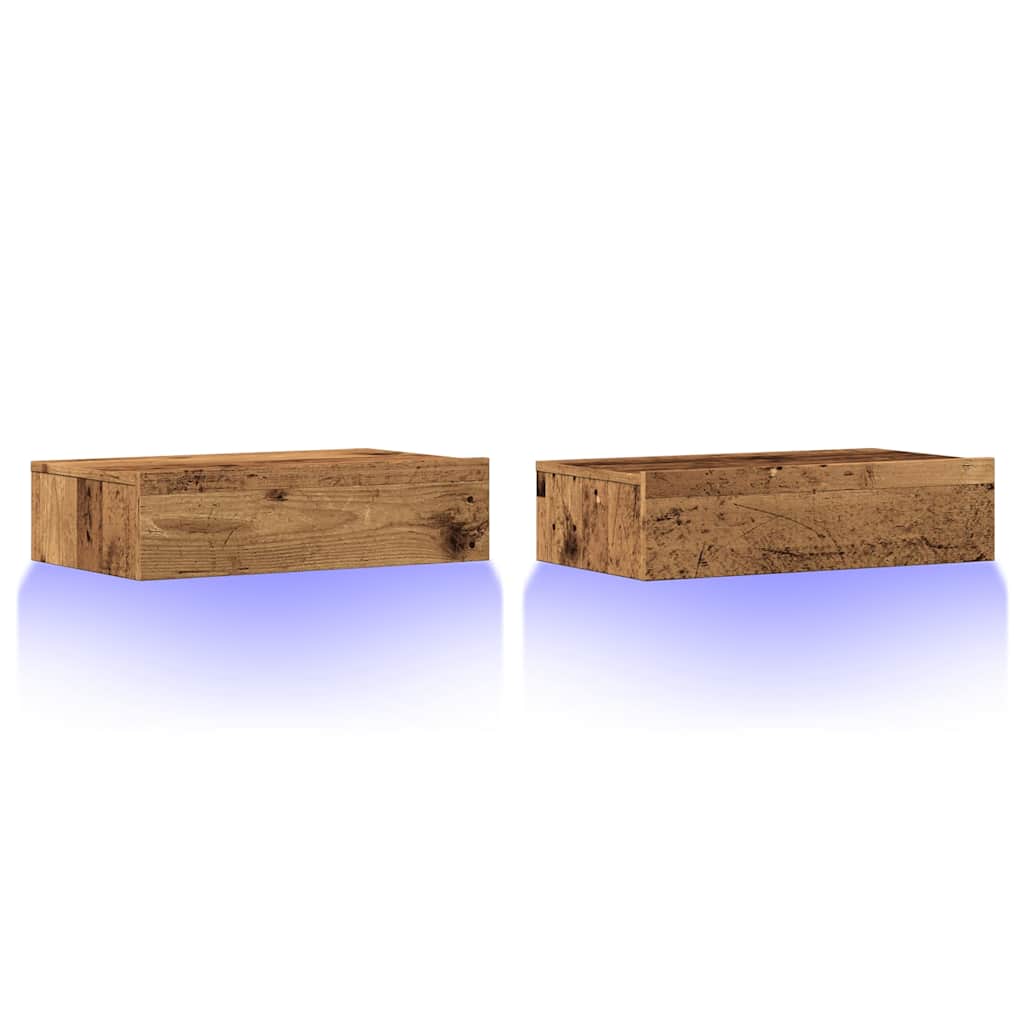 vidaXL TV-Schränke mit LED-Leuchten 2 Stk. Altholz-Optik 60x35x15,5 cm