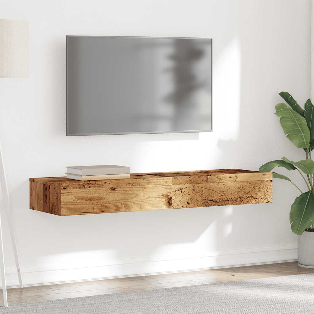 vidaXL TV-Schränke mit LED-Leuchten 2 Stk. Altholz-Optik 60x35x15,5 cm